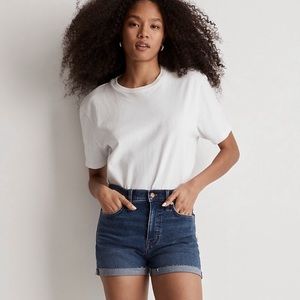 Madewell high rise denim stretch shorts.